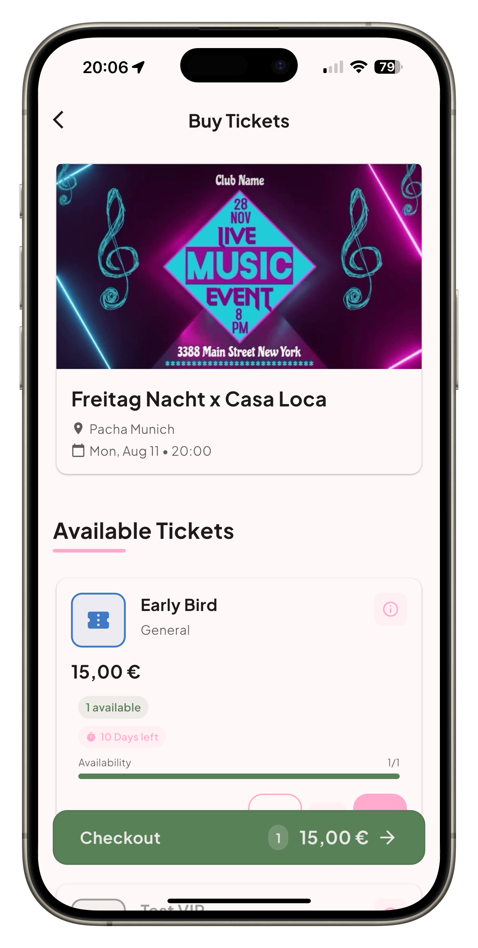 Mobile Ticket Purchase Screen