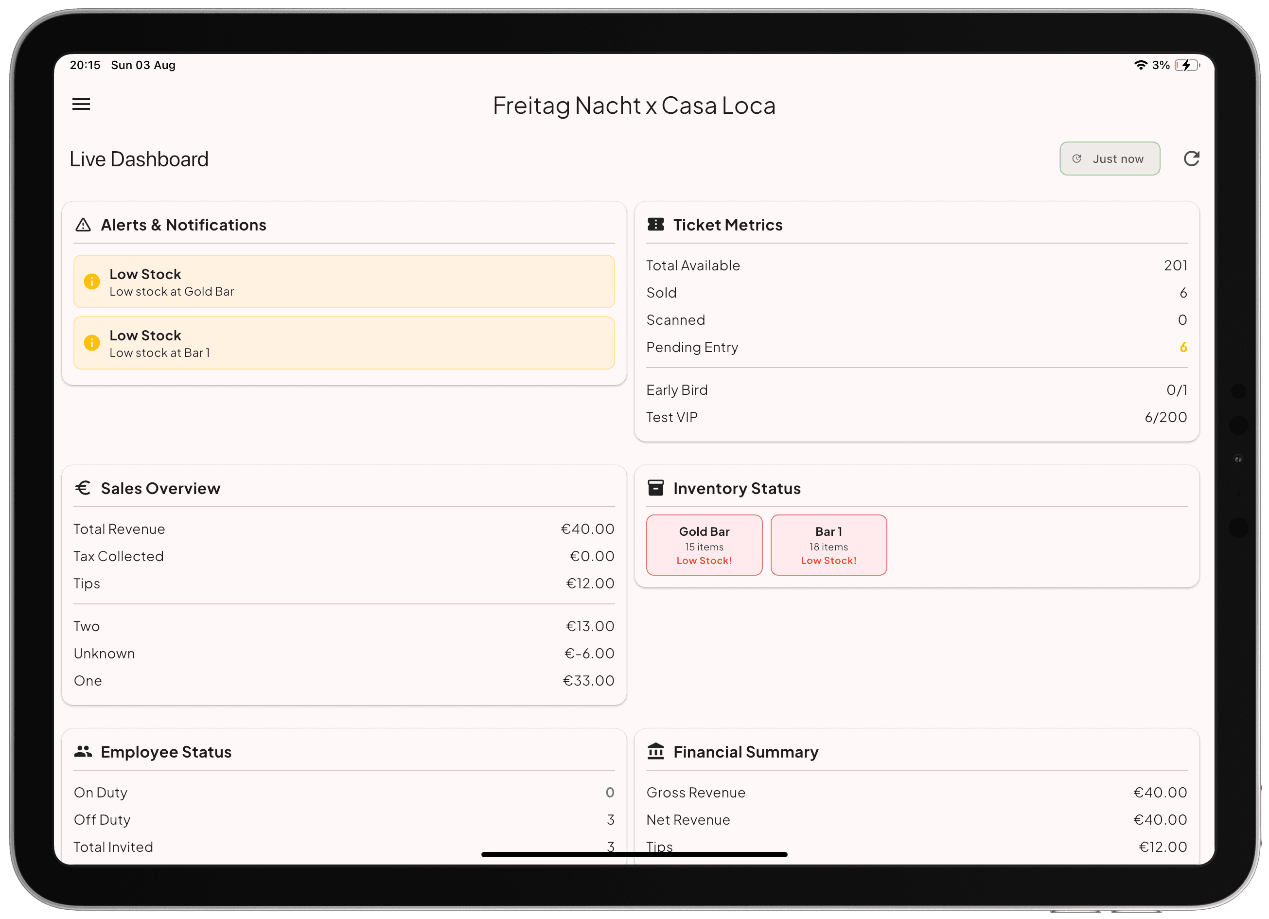 Tablet Event Dashboard