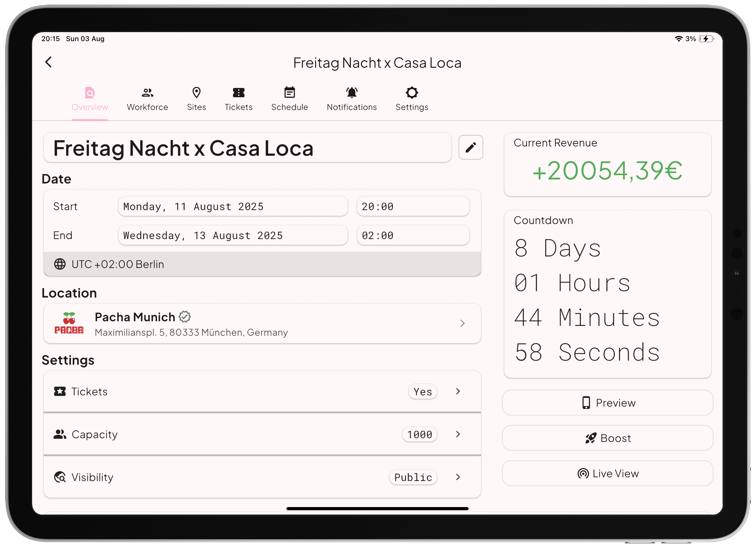 Tablet Event Overview