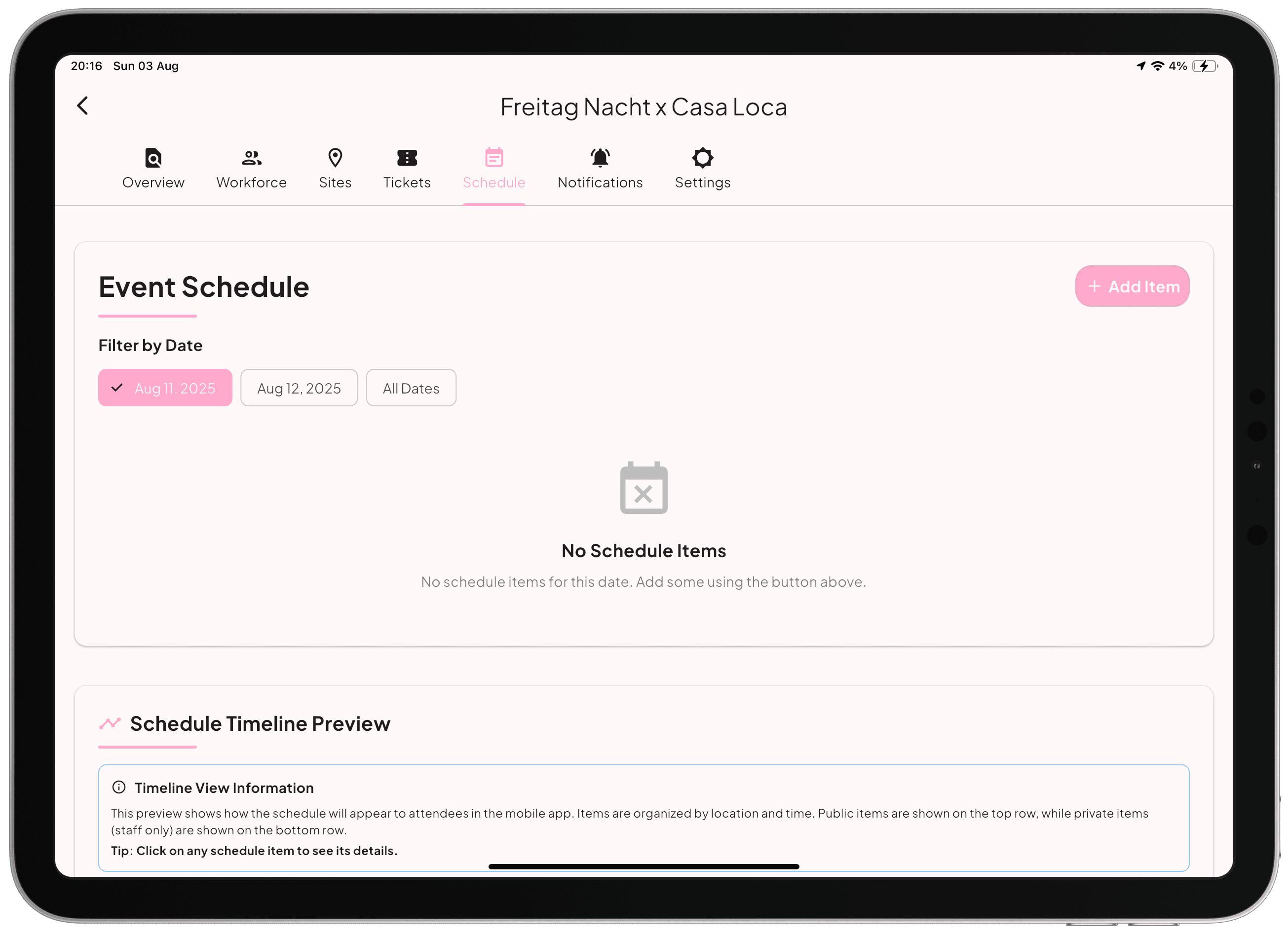 Tablet Event Schedule