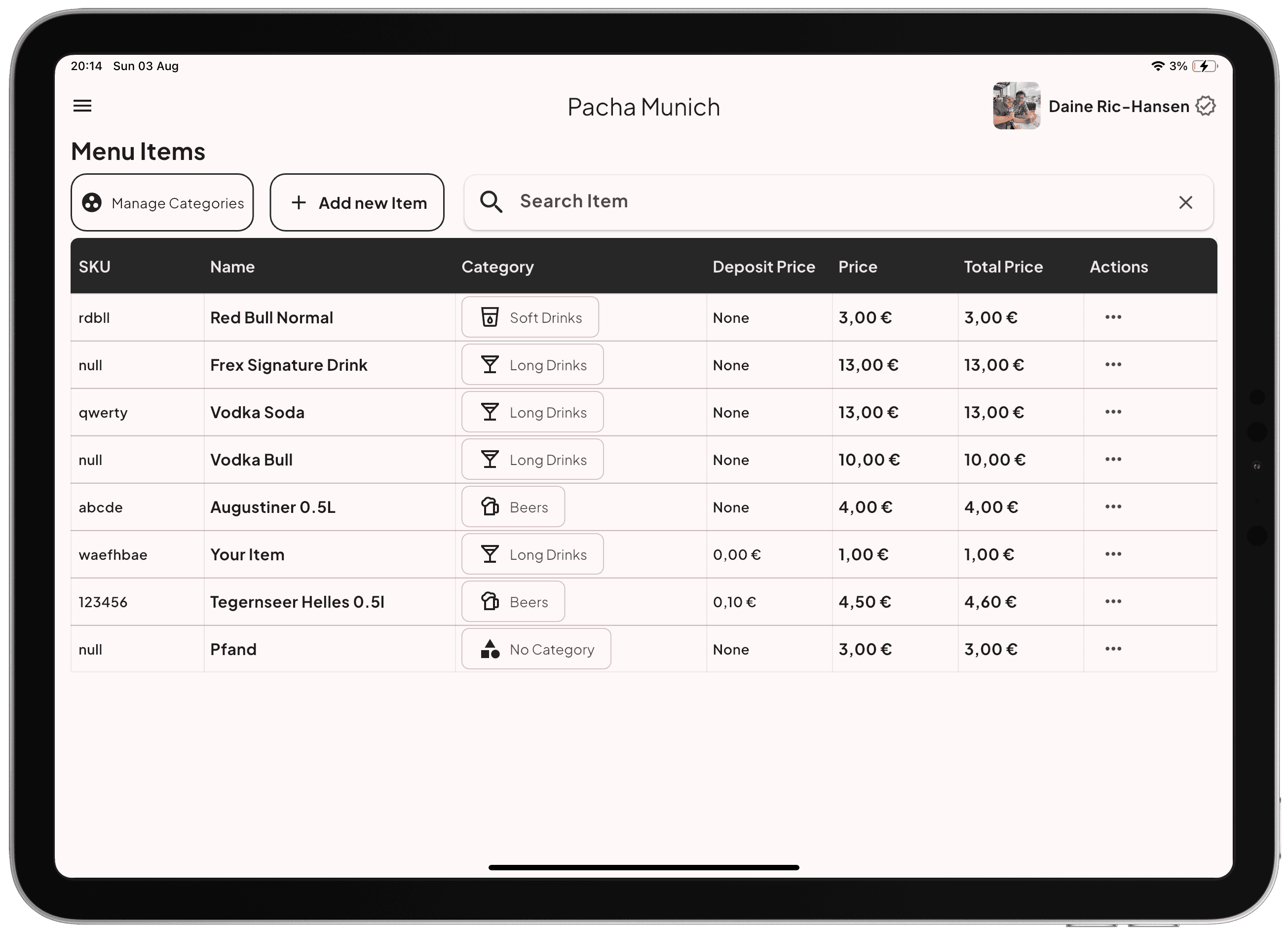 Tablet Menu Management